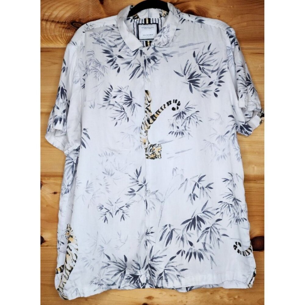 Denim & Flower Ricky Singh Tiger/Bamboo Button Up Shirt Size XL, Preowned.